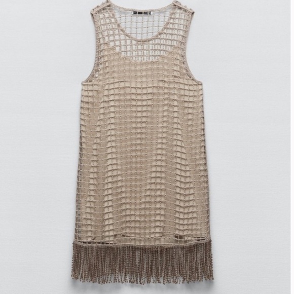 Zara Dresses & Skirts - Zara Beige Crochet Mini Dress